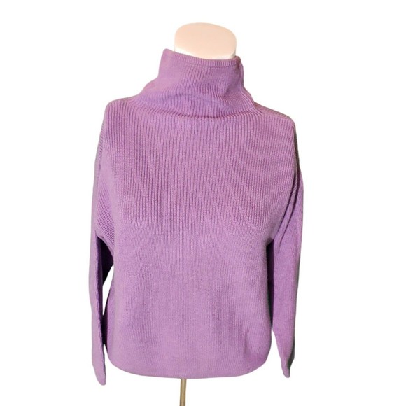 Belford Purple Pima Cotton Sweater Rib Knit Mock Neck Pullover Sz XS - Picture 2 of 6